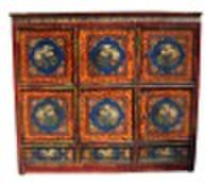 Tibetan wooden cabinet hand painted