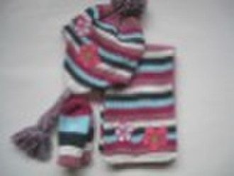 girls' winter checked fashion scarf/trapper ha