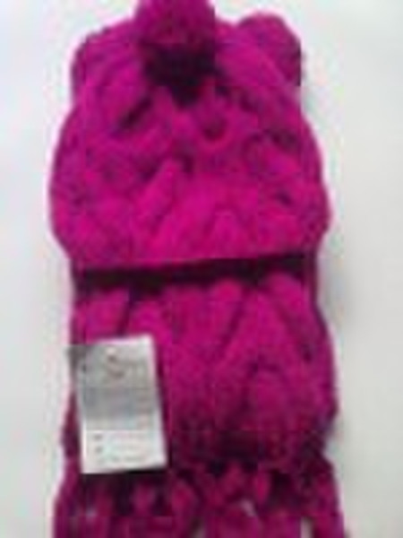 ladies' winter cable knitted fashion scarf/pom