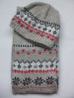 ladies'  knitted fairisle fashion scarf /beani