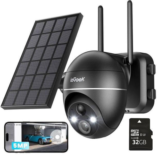 ieGeek WLAN 5 MP Solar Überwachungskamera (mit 32GB SD Karte)