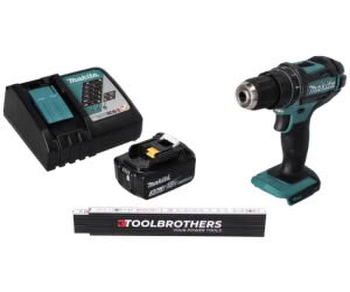 Makita Toolbrothers Gliedermaßstab + DHP 482 RF1 Akku Schlagbohrschrauber 18 V 62 Nm + 1x Akku 3,0 Ah + Ladegerät