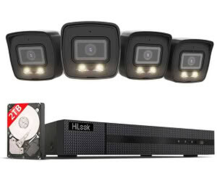 HiLook 4K Set 4 4K BulletSmart Hybrid Light NVR 8-CH 2 TB HDD Smartphone App schwarz (IK28P-480B)