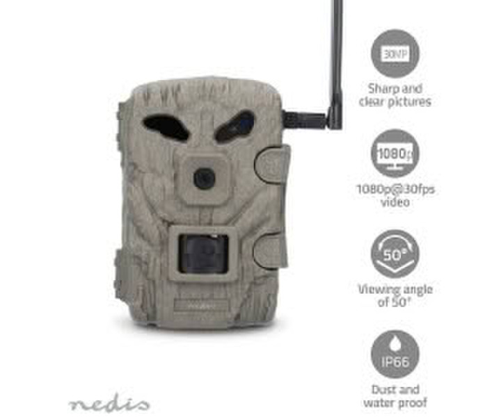 Nedis Wildlife1080p@30fps 30.0 MPixel 2 MPixel CMOS IP66 4G Schwar (WCAM460GN)