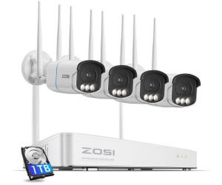 ZOSI AuroraLux 3K WiFi 6 Set 1TB HDD 4X 5MP Echtfarben-Nachtsicht F1 0-Blende KI Personenerkennung C186A