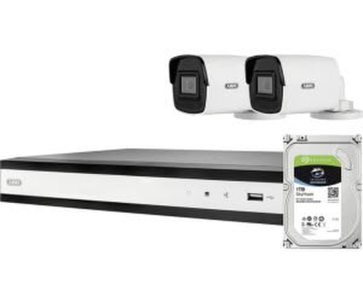 ABUS Komplett-Set + 2 PoE TVVR36423T Mini Tube-Kameras + Rekorder Schwarz Weiss