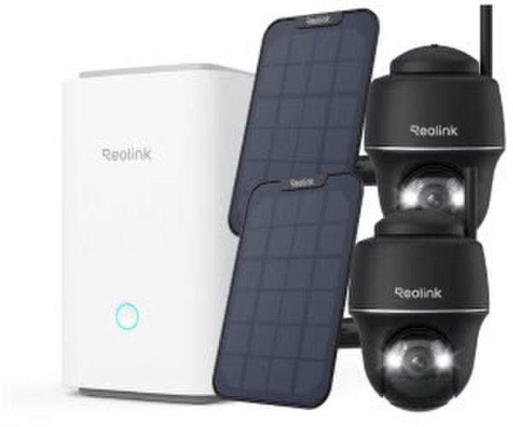 reolink Argus PT SP 2Pack Home Hub 2K5MP Set Outdoor Akku 5/2 4 GHz Pan & Tilt Farbnachtsicht Schwarz (Home Hub + Argus PT + SP-2Pack)