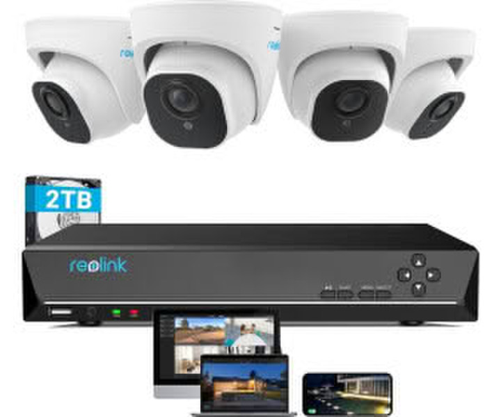 reolink 8MP 4K PoE Set (Innenbereich 4X 8MP PoE und 2TB HDD 8CH NVR Personen-/Fahrzeugerkennung Stromversorgung über Ethernet)