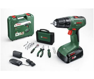 Bosch EasyDrill 18V-40 (1 x 2 Ah Akku + Ladegerät + Koffer + Werkzeug-Set 26 tlg.)