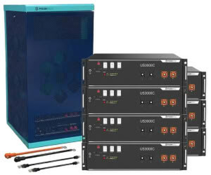 Pylontech 7x US3000C LiFePO4 Batterie 24,5kWh mit Wechselrichter-Anschlusskabelset und Batterieschrank (015635-021)