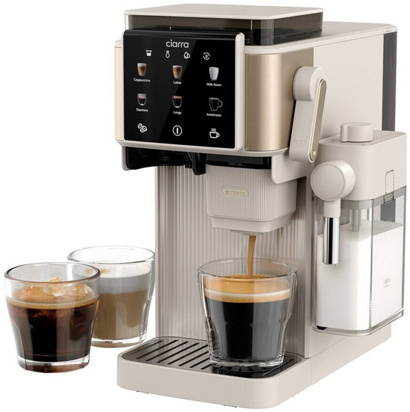CIARRA CBSACM-D6 Siebträgermaschine mit Mahlwerk & Milchaufschäumer, 15Bar (CBSACM-D6)
