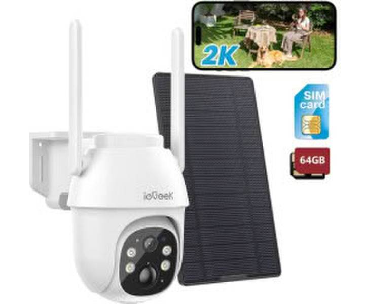 ieGeek Solarpanel und PTZ Outdoor Farbnachtsicht PIR-Sensor IP65 64GB (9600mAh_2-Wege-Audio)