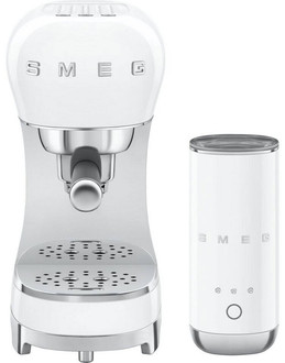 Smeg ECF12WHEU 50's Style Siebträger mit Milchaufschäumer, weiß, 1350W, 15 bar (ECF12WHEU)