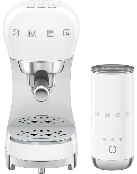 Smeg ECF12WHEU 50's Style Siebträger mit Milchaufschäumer, weiß, 1350W, 15 bar (ECF12WHEU)