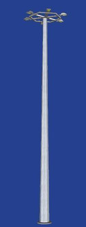 High-mast lighting poles with fixed crown