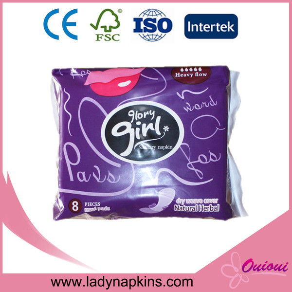 Ultra thin 350mm natural cotton sanitary pads with wings for night use
