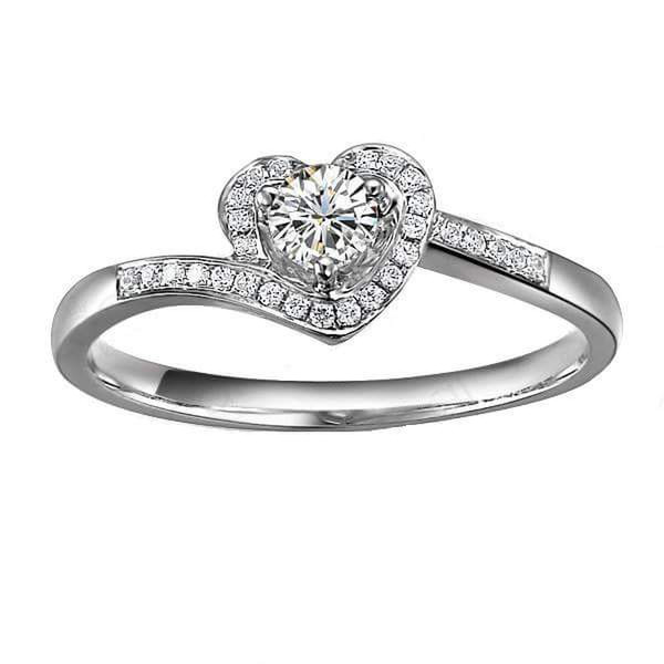 #18KT WHITE GOLD REAL NATURAL ROUND CUT DIAMOND HEART SHAPE RING