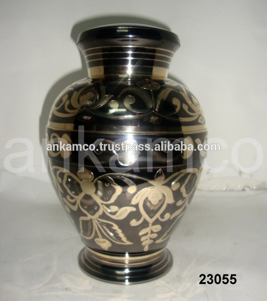 Engraved Flower Black Steel Brass Urn