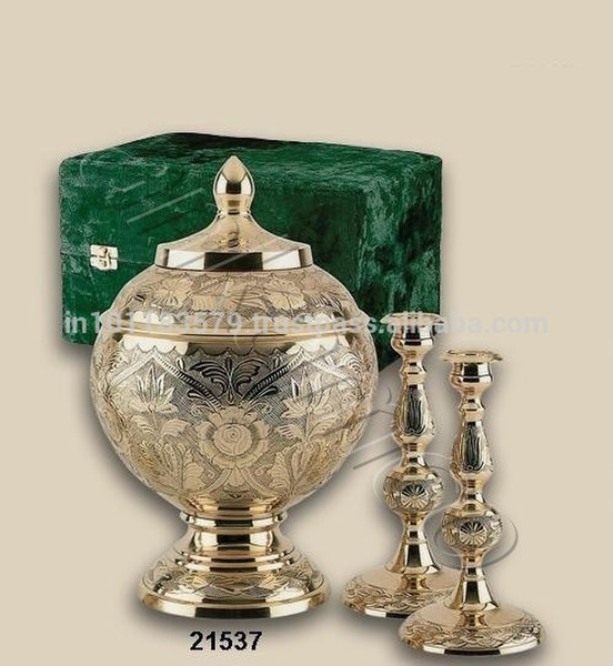 Engraved Brass Cremation Urn With Candle Stand