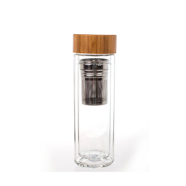 Wholesale custom BPA free eco-friendly glass high end water bottle with bamboo cap