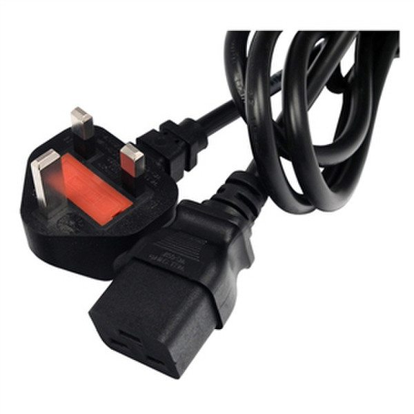 Lantronix IEC60320/C19 to BS1363, 8Ft 2.44m C19 coupler BS 1363 Black power cable