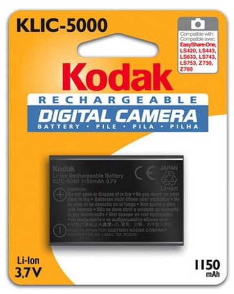 Kodak Li-Ion Rechargeable Digital Camera Battery KLIC-5000 Lithium-Ion (Li-Ion) 1150mAh 3.7V rechargeable battery