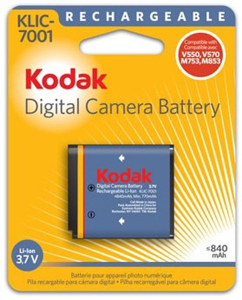 Kodak Li-Ion Rechargeable Digital Camera Battery KLIC-7001 Lithium-Ion (Li-Ion) 840mAh 3.7V Wiederaufladbare Batterie