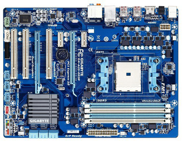 Gigabyte GA-A55-DS3P AMD A75 chipset\n*This model is equipped with the price & features of the A55 platform, but utilizes the A75 chipset due to A55 chipset unavailability. Socket FM1 ATX motherboard
