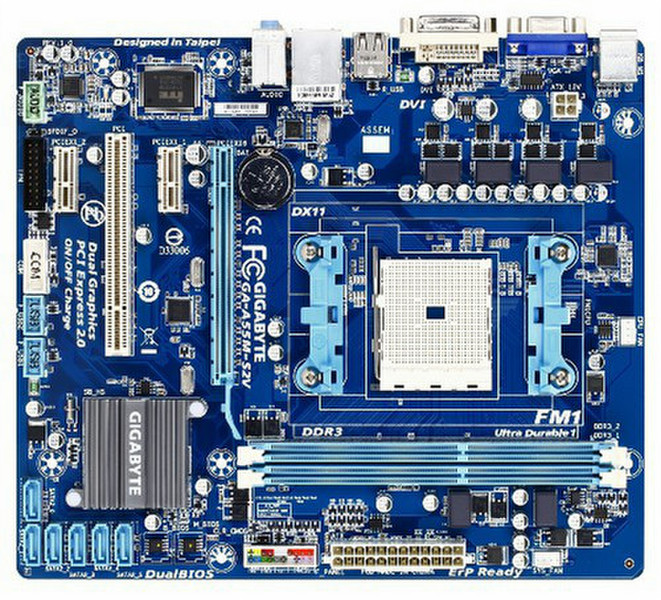 Gigabyte GA-A55M-S2V AMD A75 chipset\n*This model is equipped with the price & features of the A55 platform, but utilizes the A75 chipset due to A55 chipset unavailability. Socket FM1 Micro ATX motherboard