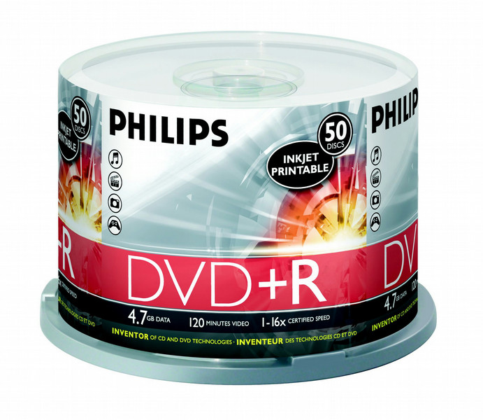 Philips DR4I6B50F/17 4.7ГБ DVD+R 50шт чистый DVD