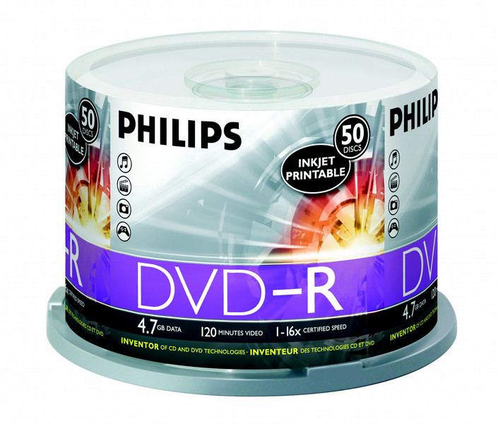 Philips DM4I6B50F/17 4.7ГБ DVD-R 50шт чистый DVD