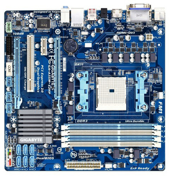 Gigabyte GA-A55M-S2HP AMD A75 chipset\n*This model is equipped with the price & features of the A55 platform, but utilizes the A75 chipset due to A55 chipset unavailability. Socket FM1 Micro ATX motherboard