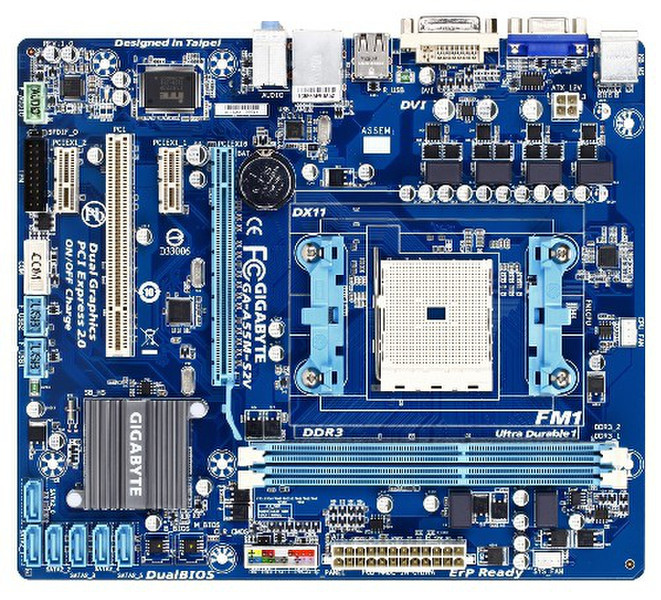 Gigabyte GA-A55M-S2V AMD A75 chipset\n*This model is equipped with the price & features of the A55 platform, but utilizes the A75 chipset due to A55 chipset unavailability. Socket FM1 Micro ATX motherboard