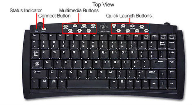Gyration Wireless Compact Keyboard Беспроводной RF QWERTY Черный клавиатура