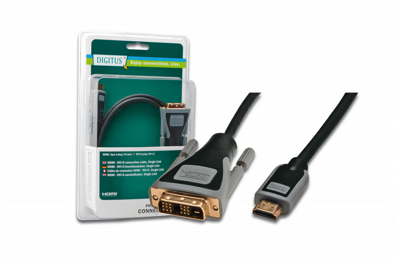 Digitus DB-330302-020-D 2м HDMI DVI-D Черный адаптер для видео кабеля