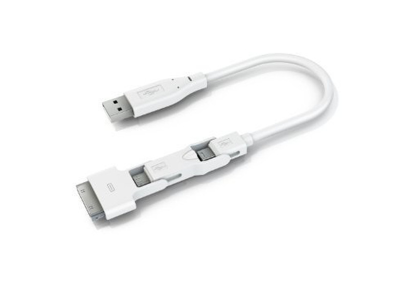Innergie Magic Cable Trio 0.2m USB Apple Connector, Mini USB, Micro USB Weiß Handykabel