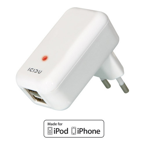 ICIDU Dual USB AC Charger Kit 2xUSB, 1A+1A, white, 1M cable Для помещений Белый