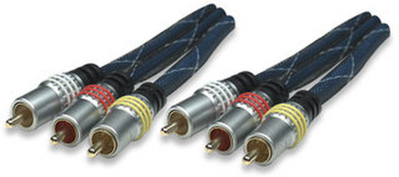 Manhattan 10m Composite 10m 3x RCA Blue composite video cable