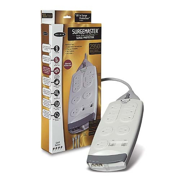 Belkin 9-Socket SurgeMaster Gold Series 9розетка(и) Белый сетевой фильтр