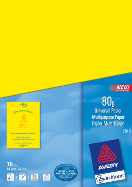 Avery Universal Paper 80 g/m² 75 sheets Yellow Yellow inkjet paper