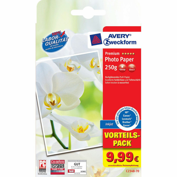 Avery Premium 10x15cm 250g Hoch-Glanz Weiß Fotopapier