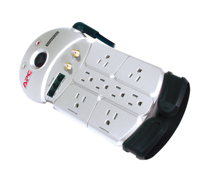 APC P8T3V Essential A/V Surge Protector 8розетка(и) 120В Cеребряный сетевой фильтр