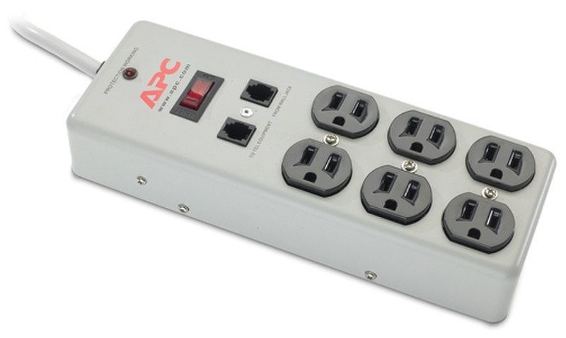 APC Essential SurgeArrest 6 Outlets with Phone Protection 10FT Cord 120V Metal 6AC outlet(s) 120V 3.05m Grau Spannungsschutz