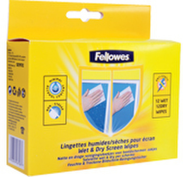 Fellowes 12 Wet & 12 Dry Screen Cleaning Wipes
