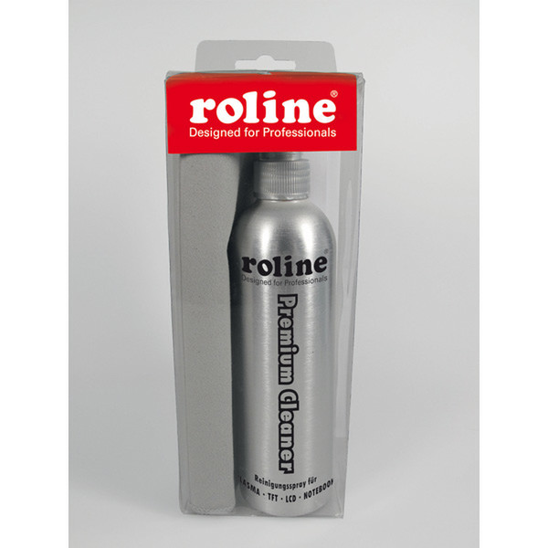 ROLINE Premium Cleaner, 250ml Spezial-Reinigungsspray für Plasma Bildschirme, TFT- / LCD-Monitore und Notebooks inkl. Mikrofasertuch in der hochwertigen Aluminiumflasche