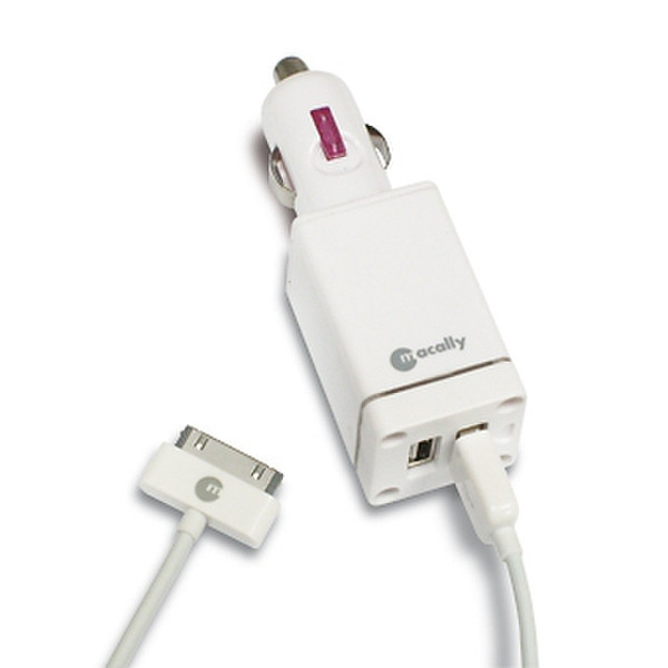 Macally 2 port USB car charger for iPad, iPhone, iPod Auto White
