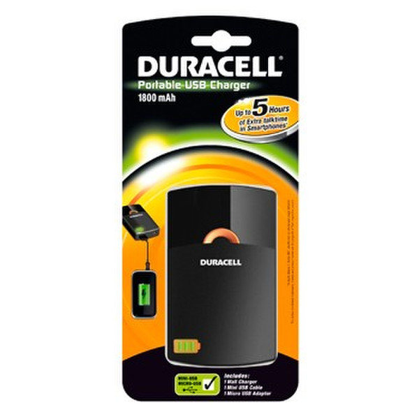 Duracell PPSOGC Литий-полимерная (LiPo) 1800мА·ч Черный внешний аккумулятор