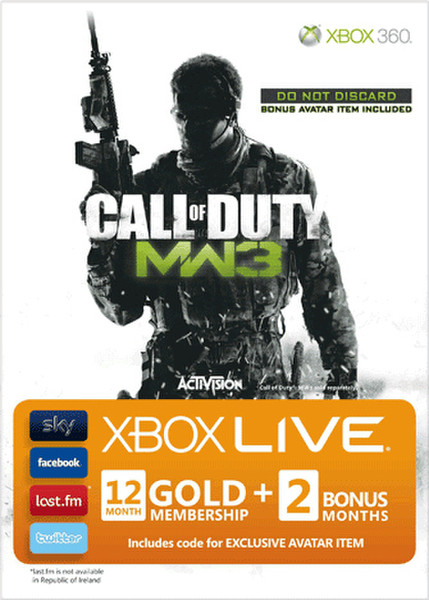 Microsoft 12+2Mth Gold Membership Card: CoD - MW3, Xbox 360 Live