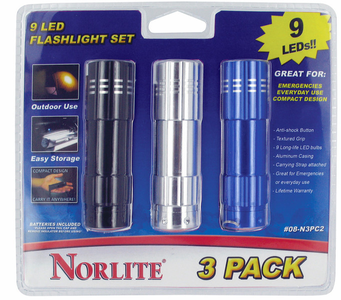Norlite 08-N3PC2 Hand flashlight LED Black,Blue,Silver flashlight