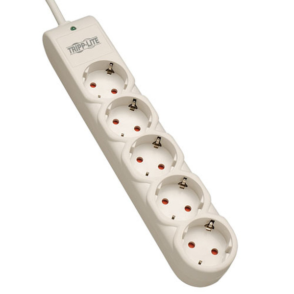 Tripp Lite Protect It! 230V Surge Protector with 5Schuko Type F Outlets, 1M Cord, 280 Joules, German plug, Diagnostic LED